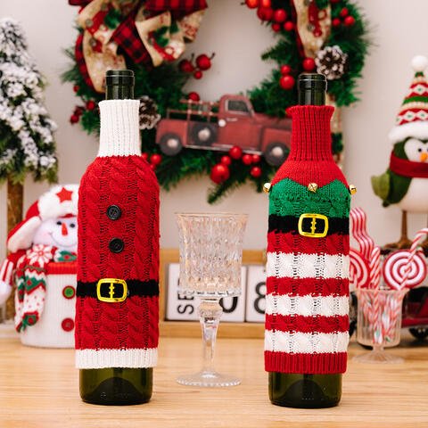 2-Piece Cable-Knit Wine Bottle Covers - Estora_Online