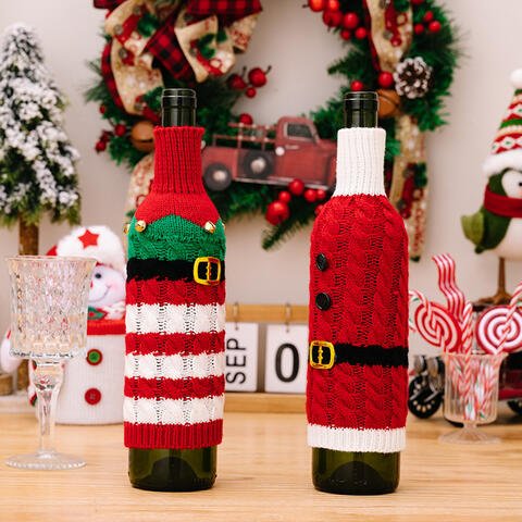 2-Piece Cable-Knit Wine Bottle Covers - Estora_Online