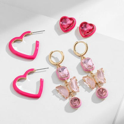 3-Piece Heart, Butterfly Shape Earrings - Estora_Online