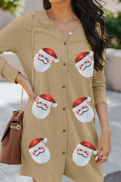 Sequin Santa Button Up Long Sleeve Cardigan