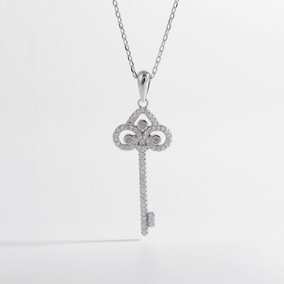 925 Sterling Silver Inlaid Zircon Key Shape Necklace - Estora_Online