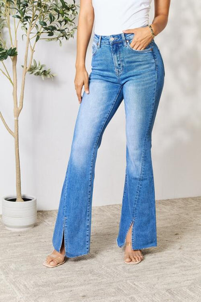 BAYEAS Slit Flare Jeans - Estora_Online