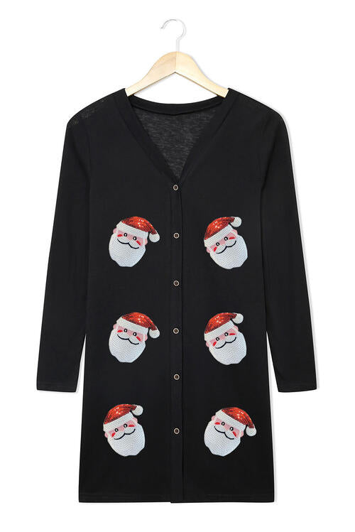 Sequin Santa Button Up Long Sleeve Cardigan