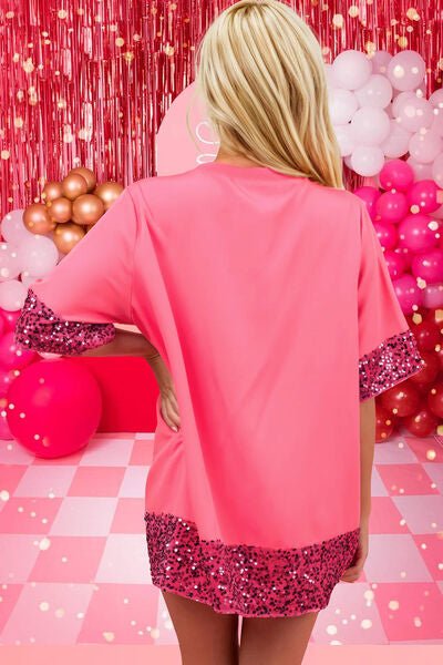 Candy Cane Sequin Half Sleeve T-Shirt - Estora_Online