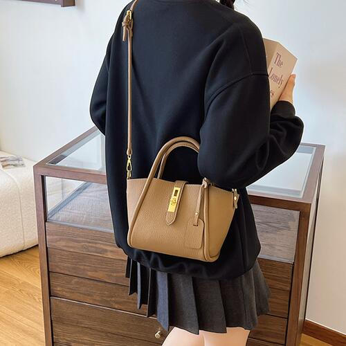 Contrast PU Leather Crossbody Bag - Estora_Online