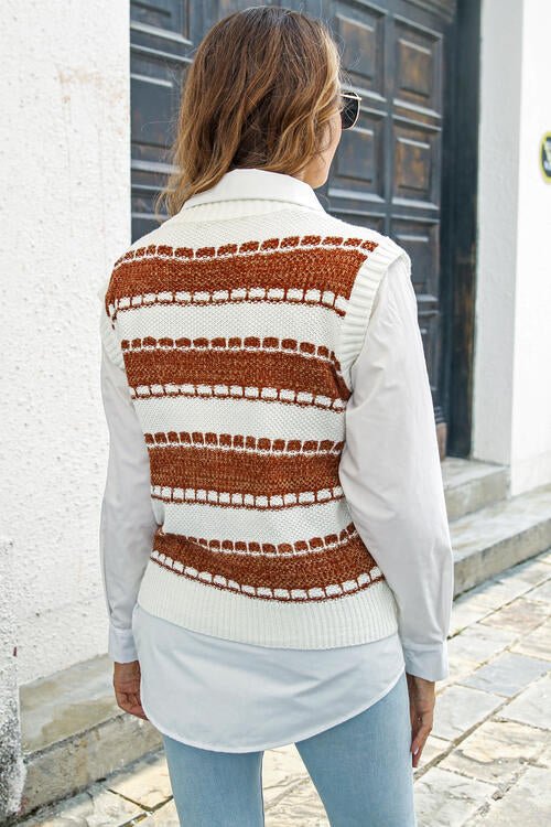 Contrast V-Neck Sweater Vest - Estora_Online