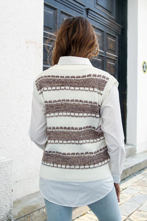 Contrast V-Neck Sweater Vest - Estora_Online