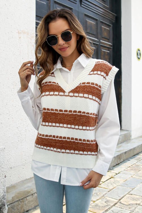 Contrast V-Neck Sweater Vest - Estora_Online