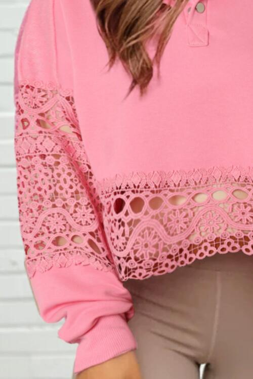 Crochet Snap Button Sweatshirt - Estora_Online