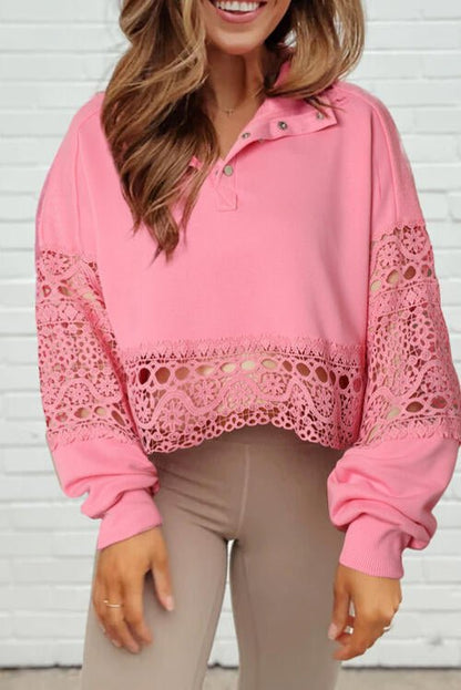 Crochet Snap Button Sweatshirt - Estora_Online