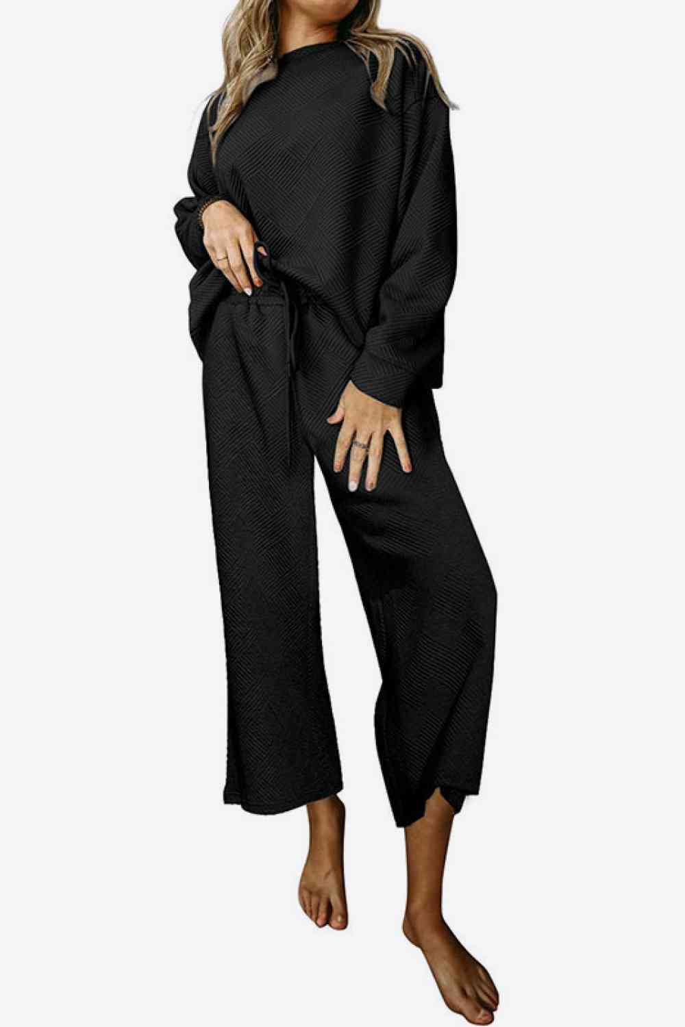 Dropped Shoulder Top and Pants Set - Estora_Online