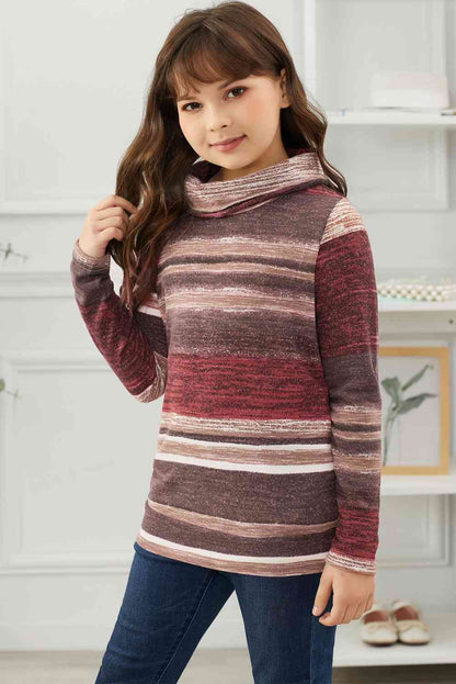 Girls Striped Cowl Neck Top with Pockets - Estora_Online