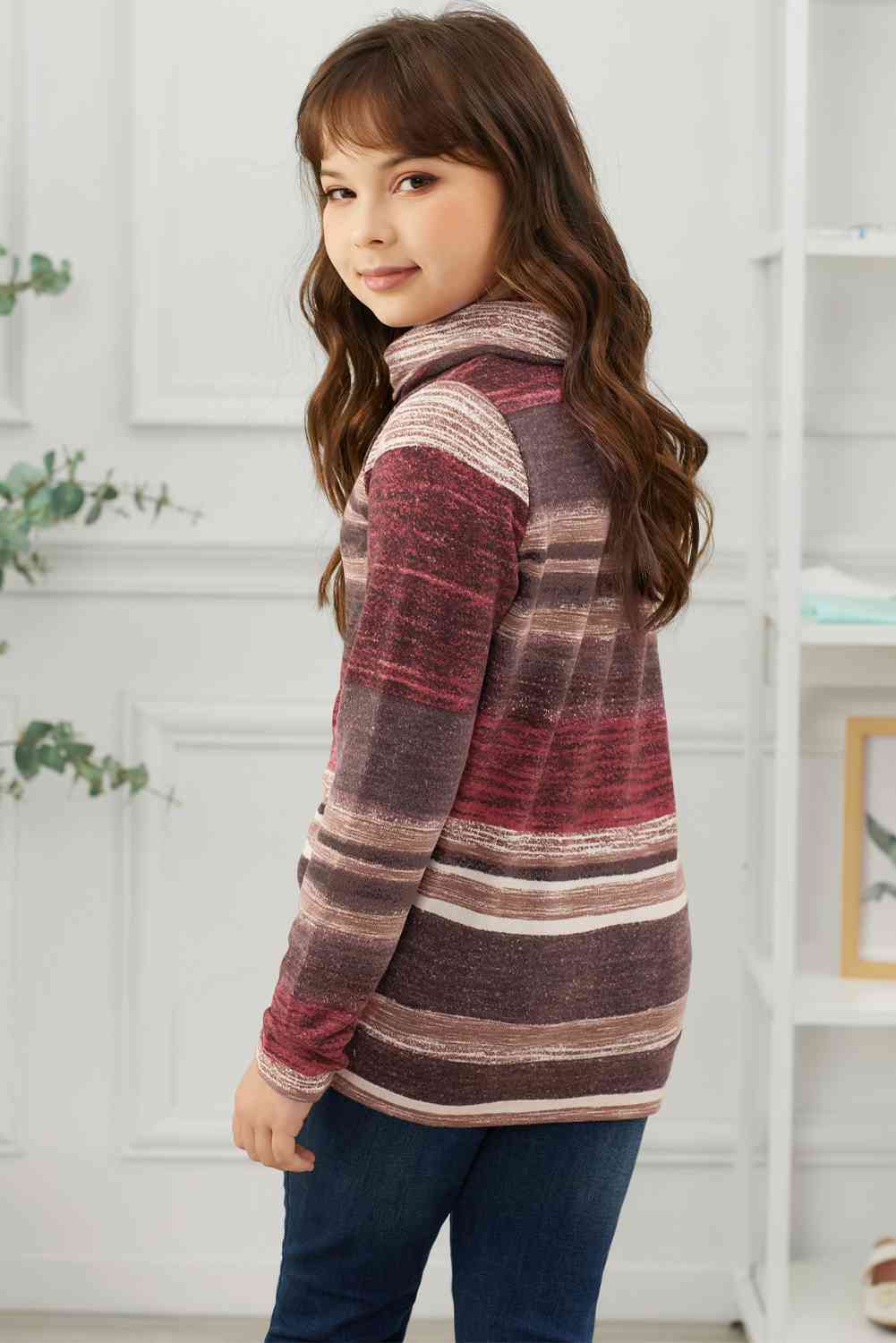 Girls Striped Cowl Neck Top with Pockets - Estora_Online