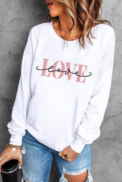 LOVE Round Neck Dropped Shoulder Sweatshirt - Estora_Online