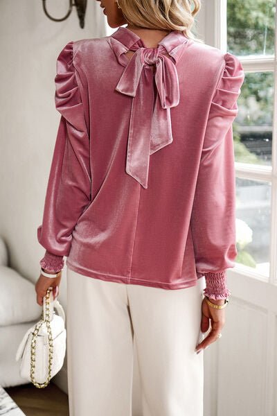 Mock Neck Puff Sleeve Blouse - Estora_Online