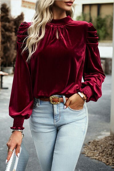 Mock Neck Puff Sleeve Blouse - Estora_Online