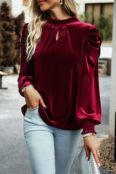 Mock Neck Puff Sleeve Blouse - Estora_Online