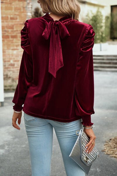 Mock Neck Puff Sleeve Blouse - Estora_Online