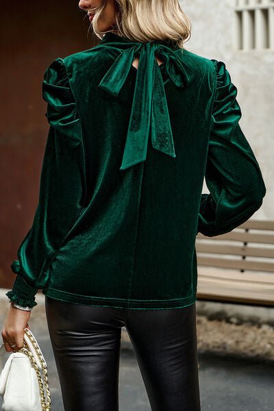 Mock Neck Puff Sleeve Blouse - Estora_Online