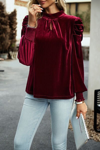 Mock Neck Puff Sleeve Blouse - Estora_Online