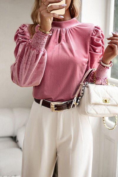 Mock Neck Puff Sleeve Blouse - Estora_Online