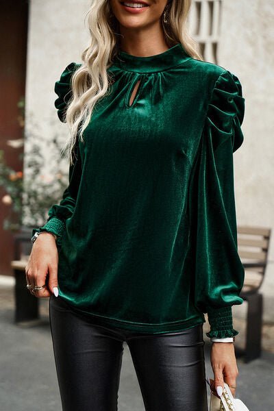 Mock Neck Puff Sleeve Blouse - Estora_Online