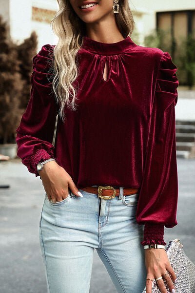 Mock Neck Puff Sleeve Blouse - Estora_Online