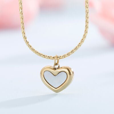 Mother-Of-Pearl Heart Pendant Stainless Steel Necklace - Estora_Online