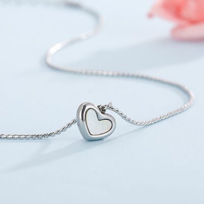 Mother-Of-Pearl Heart Pendant Stainless Steel Necklace - Estora_Online