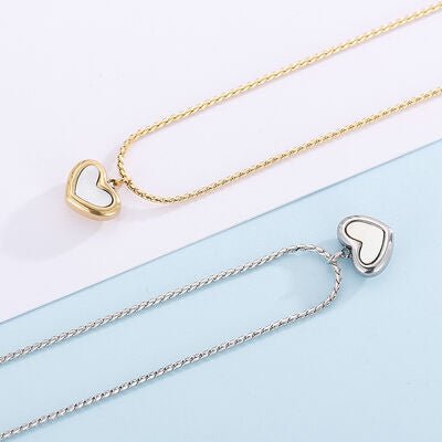 Mother-Of-Pearl Heart Pendant Stainless Steel Necklace - Estora_Online