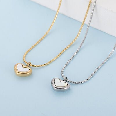 Mother-Of-Pearl Heart Pendant Stainless Steel Necklace - Estora_Online