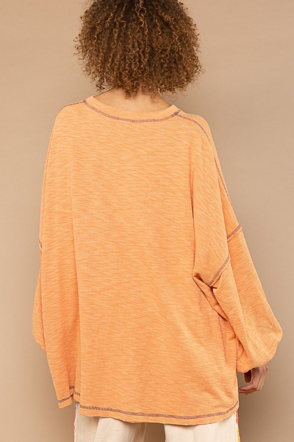 POL Exposed Seam Round Neck Long Sleeve Top - Estora_Online