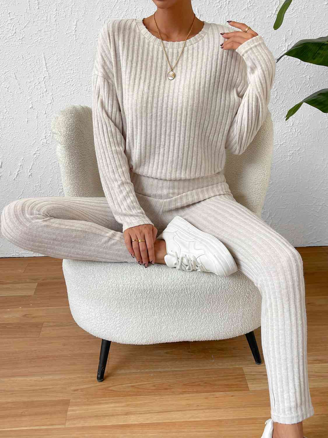 Ribbed Top and Pants Lounge Set - Estora_Online