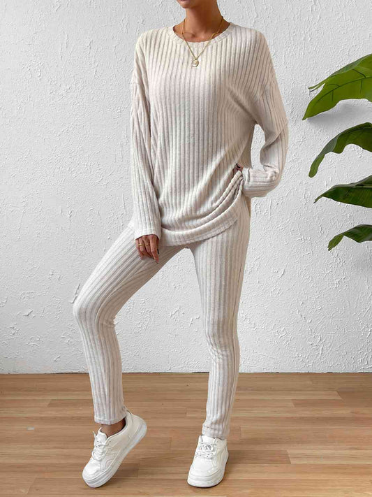 Ribbed Top and Pants Lounge Set - Estora_Online