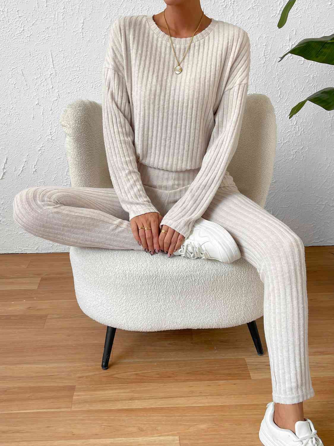 Ribbed Top and Pants Lounge Set - Estora_Online