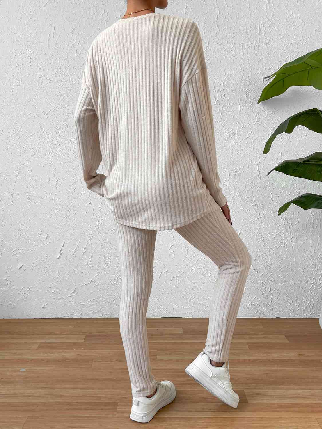 Ribbed Top and Pants Lounge Set - Estora_Online