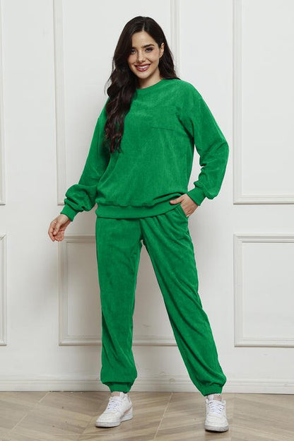 Round Neck Sweatshirt and Sweatpants Set - Estora_Online