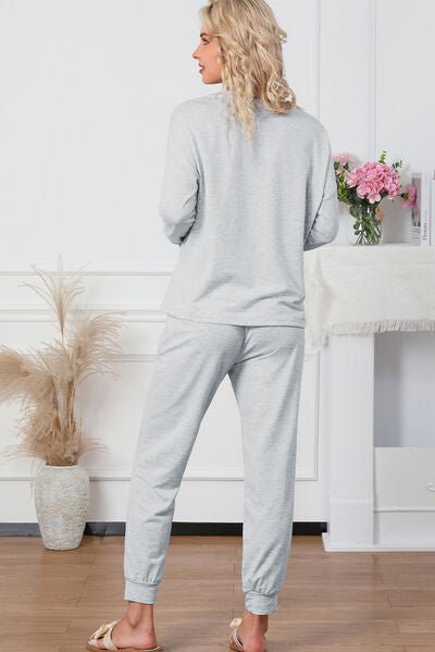 Round Neck Top and Drawstring Pants Lounge Set - Estora_Online