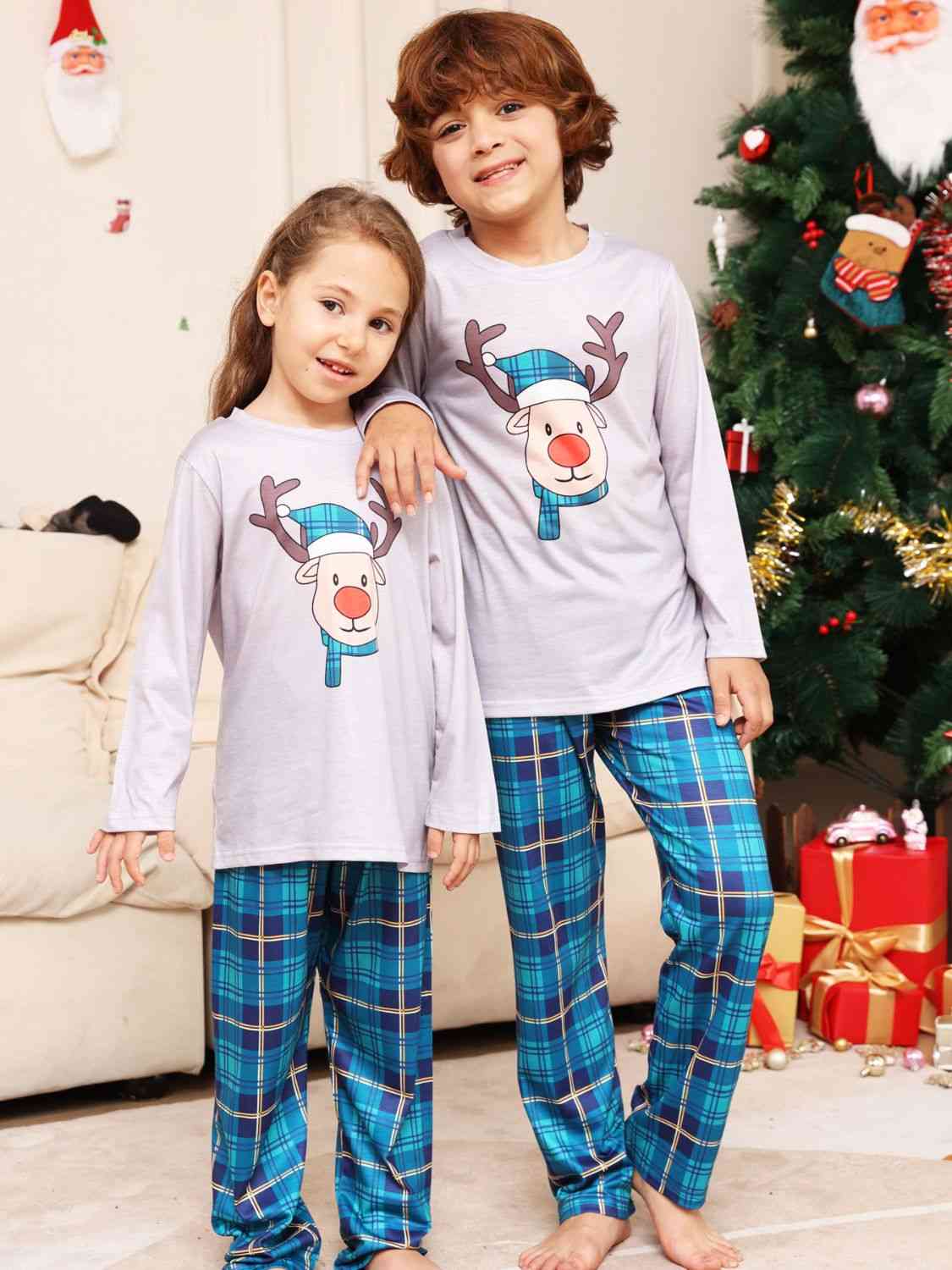 Rudolph Graphic Long Sleeve Top and Plaid Pants Set - Estora_Online