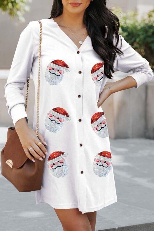 Sequin Santa Button Up Long Sleeve Cardigan - Estora_Online