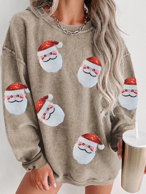 Sequin Santa Patch Ribbed Sweatshirt - Estora_Online