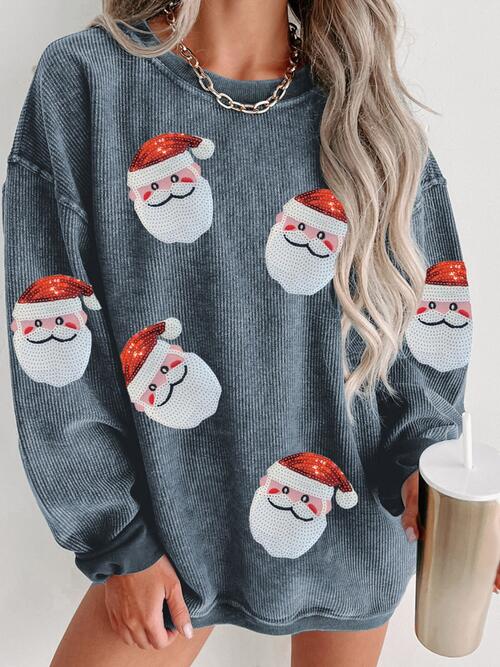 Sequin Santa Patch Ribbed Sweatshirt - Estora_Online