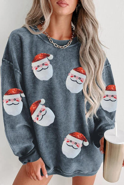 Sequin Santa Patch Ribbed Sweatshirt - Estora_Online