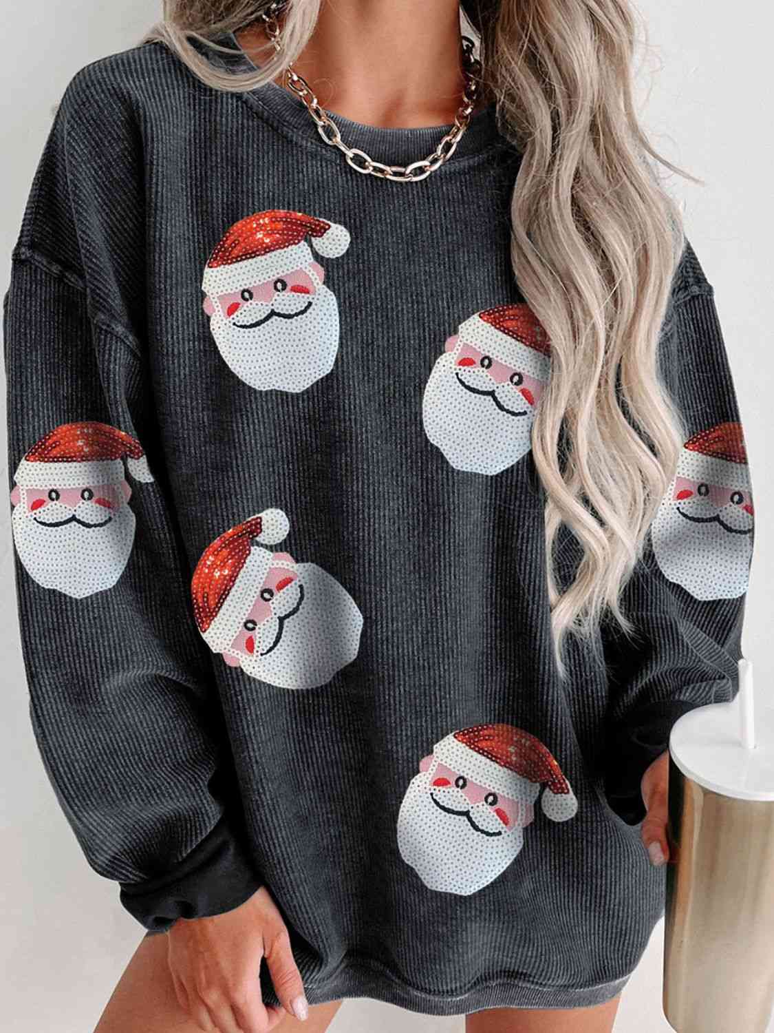 Sequin Santa Patch Ribbed Sweatshirt - Estora_Online