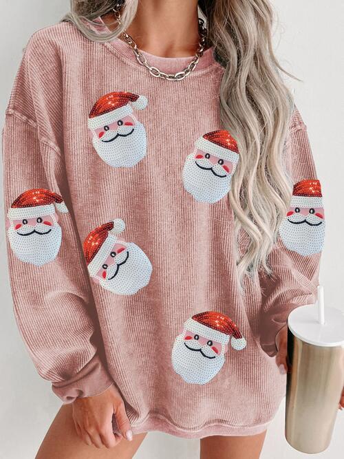 Sequin Santa Patch Ribbed Sweatshirt - Estora_Online