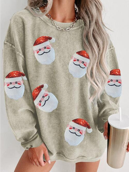 Sequin Santa Patch Ribbed Sweatshirt - Estora_Online