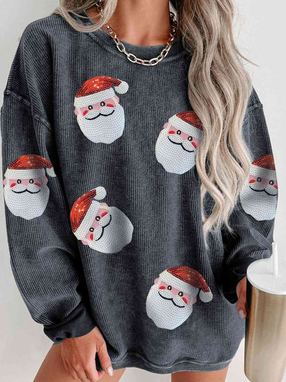 Sequin Santa Patch Ribbed Sweatshirt - Estora_Online