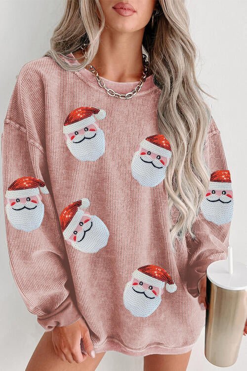 Sequin Santa Patch Ribbed Sweatshirt - Estora_Online