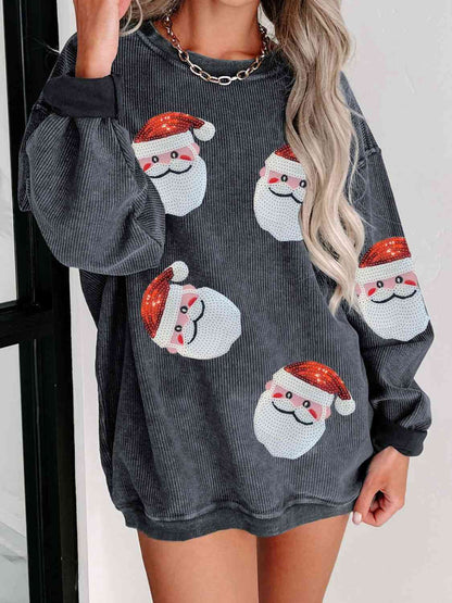 Sequin Santa Patch Ribbed Sweatshirt - Estora_Online