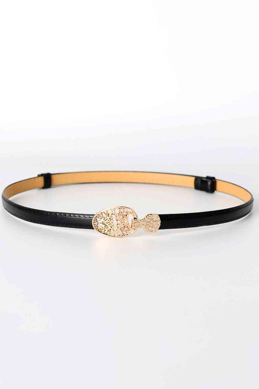 Skinny PU Leather Belt with Alloy Buckle - Estora_Online